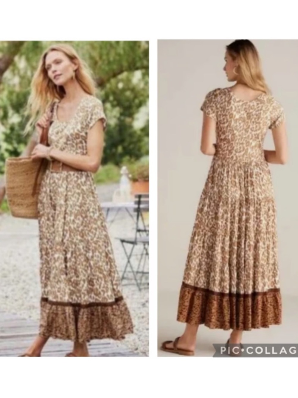 Soft‎ Surroundings Kara Tiered Maxi Dress Brown Leopard  Print Size Medium - Picture 2 of 16
